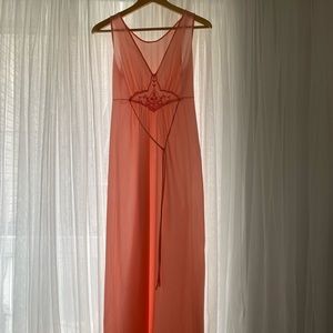 Vintage slip dress with lace detailing and tie coral full length